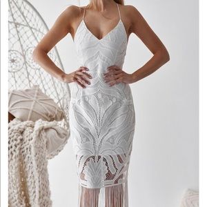 White fox lace fringe dress